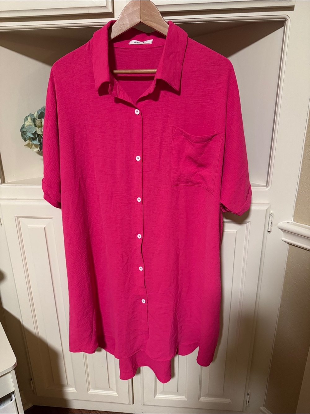 Women's Fuchsia Midi Shirt Dress - Lightweight Button-Down